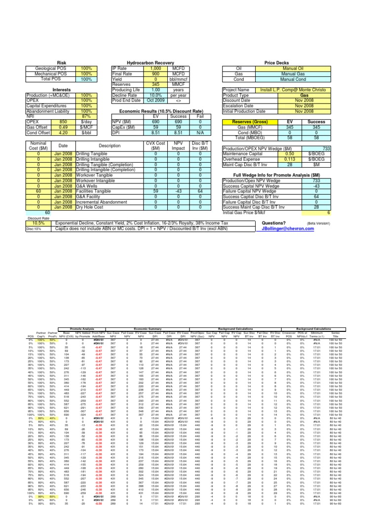 Oil and Gas Economic Analysis Spreadsheet | PDF | Barrel (Unit) | Net ...