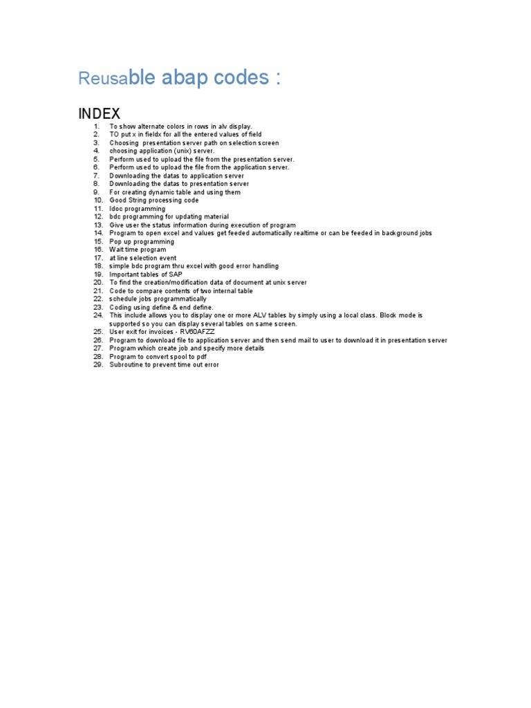 Ble Abap Codes:: Reusa | PDF | Microsoft Excel | Computer Engineering