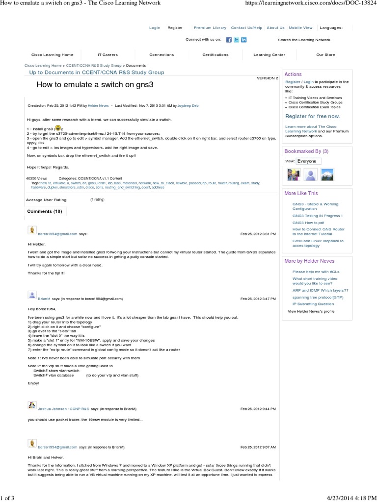 How To Emulate A Switch On Gns3 - The Cisco Learning Network | PDF ...