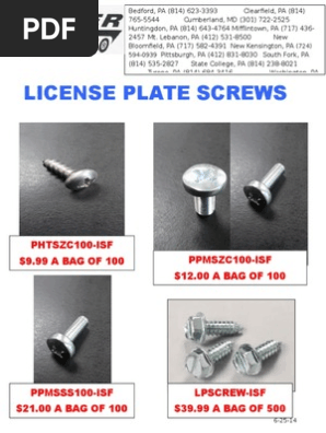 License Plate Screws