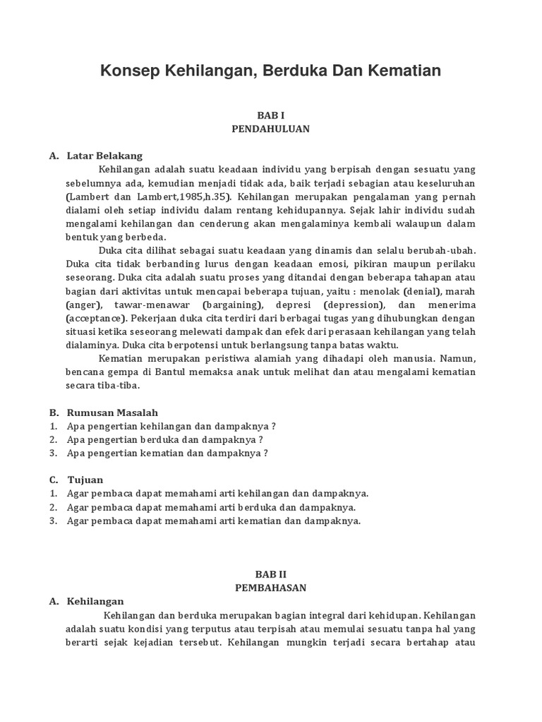 Konsep Kehilangan, Berduka Dan Kematian | PDF
