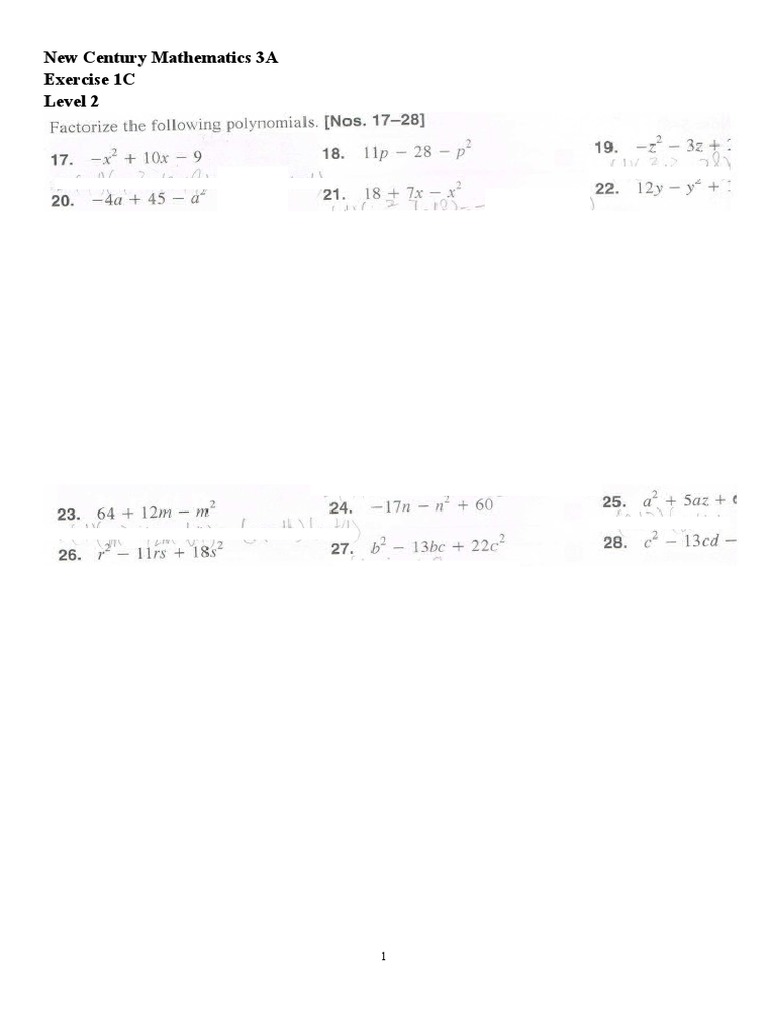 New Century Mathematics 3A Exercises | PDF