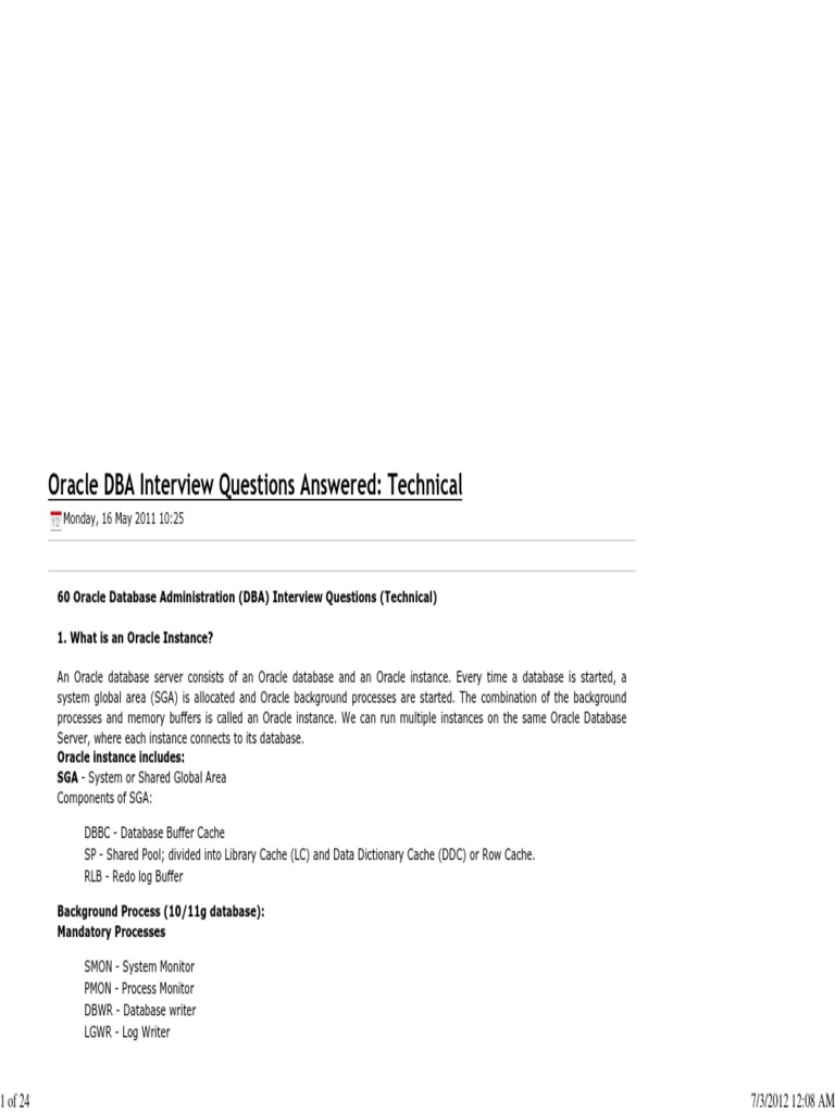 Oracle DBA Interview Questions Explained | PDF | Database Index ...