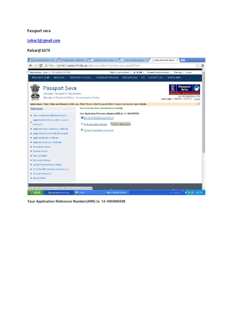 Passport Seva Your Application Reference Number (ARN) Is 14