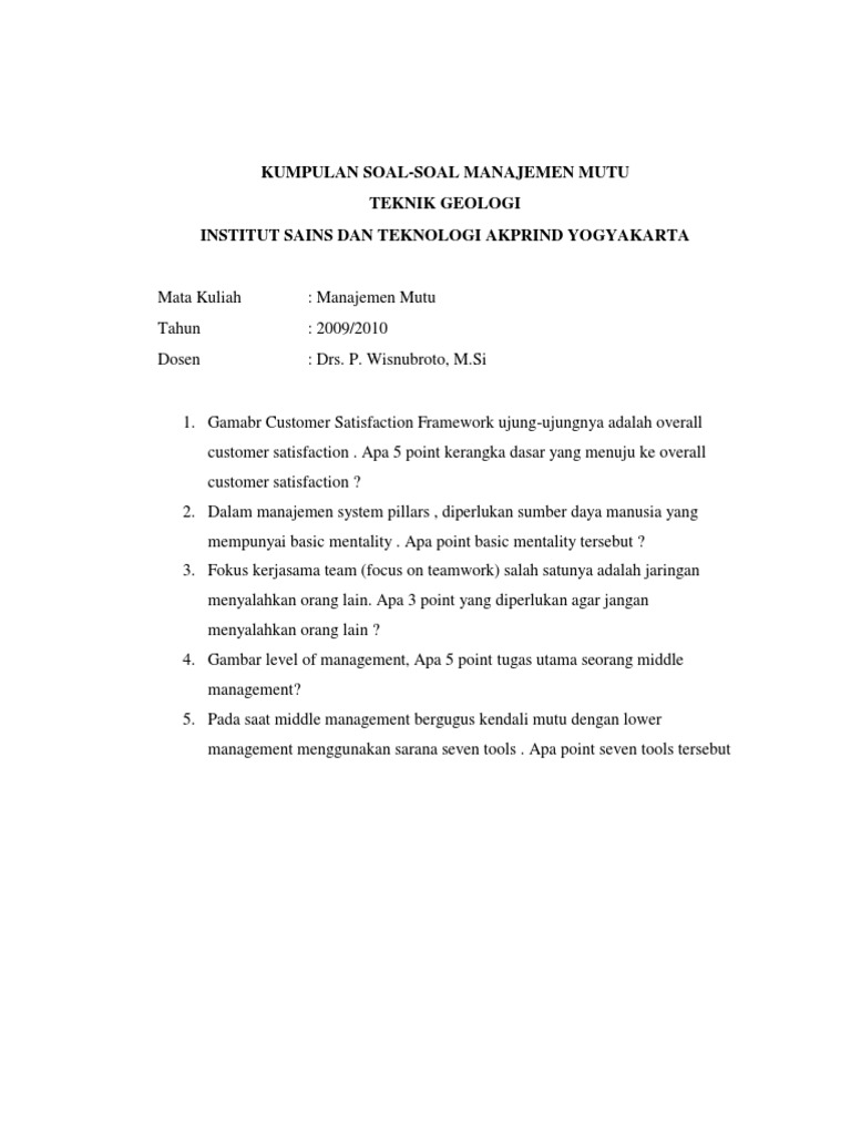 Kumpulan Soal Manajemen Mutu PDF