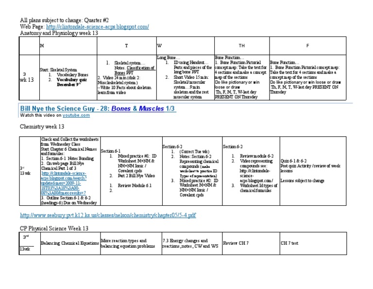 Science Classes Week 13 Schedule Post | PDF | Chemistry | Chemical ...