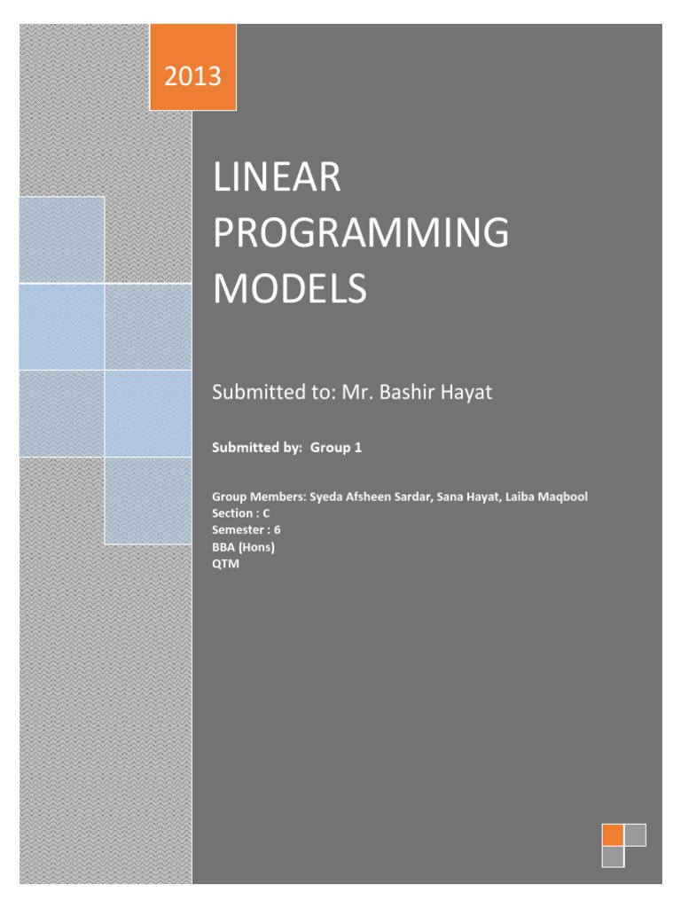 Linear Programming Models | PDF | Linear Programming | Profit (Accounting)