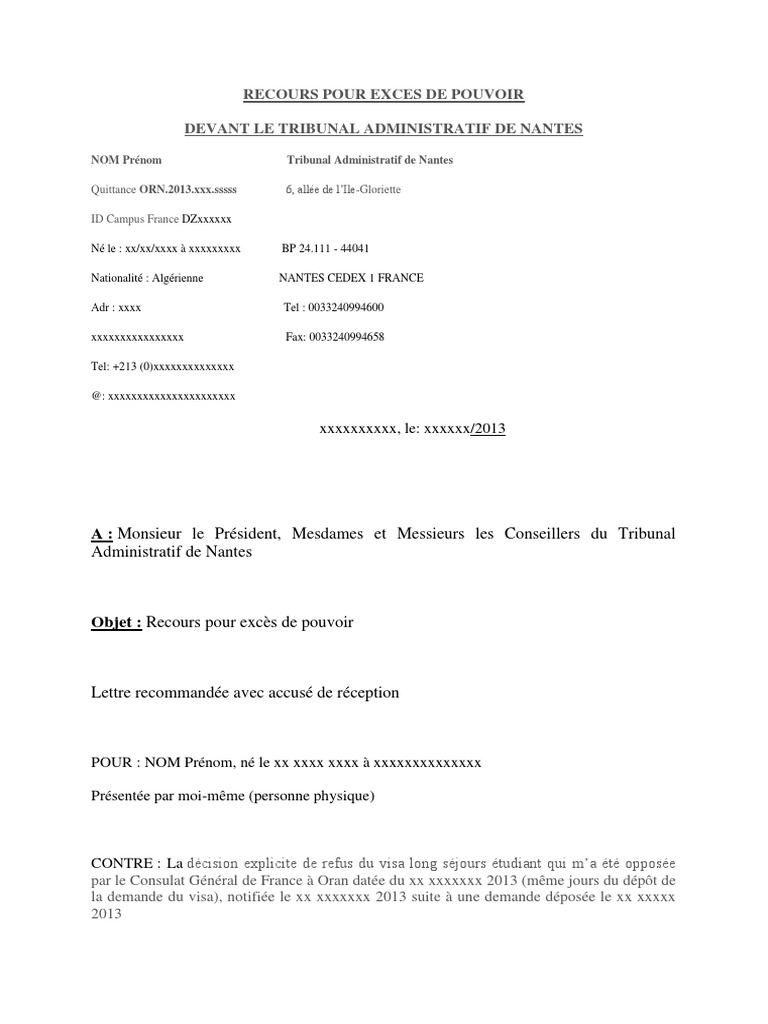 Lettre De Recours Gracieux Pour Refus De Visa Pdf Recours Pour Exces de Pouvoir | PDF | Droit statutaire | Visa (Document)