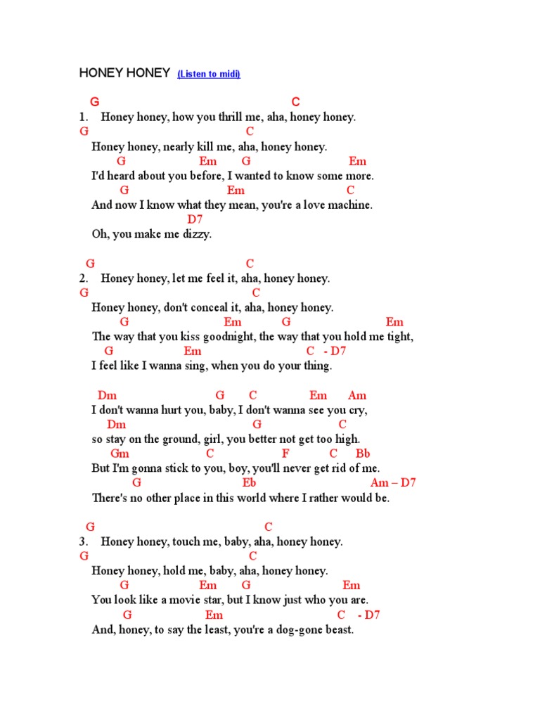 Honey Honey Lyrics and Chords | PDF
