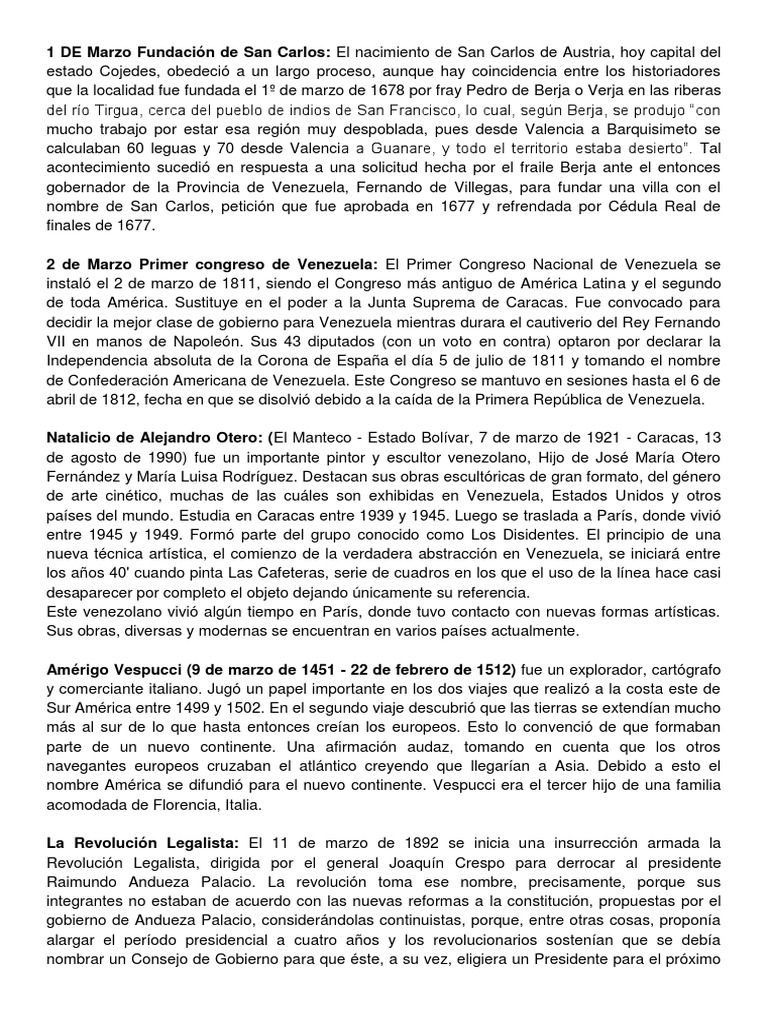 Hechos Históricos de Marzo en Venezuela | PDF | Venezuela | América del Sur