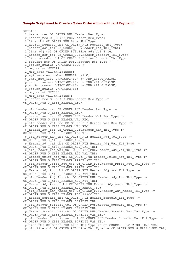 Sample Script Used To Create A Sales Order With Credit Card Payment ...