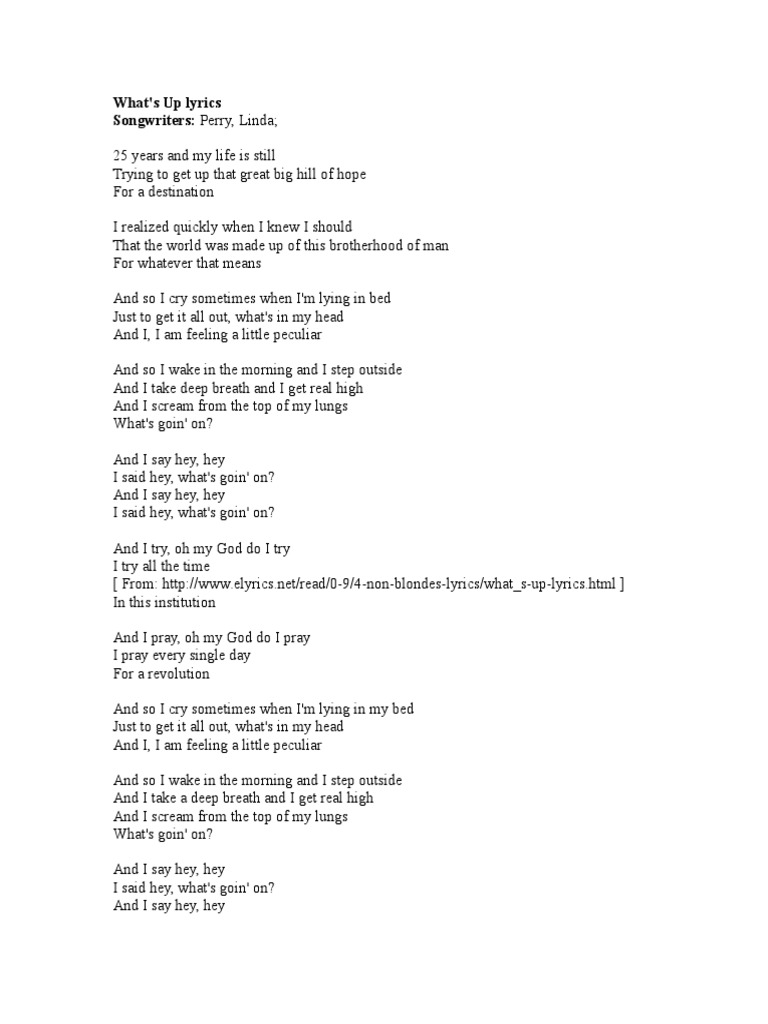 What's Up Lyrics Songwriters: Perry, Linda | PDF