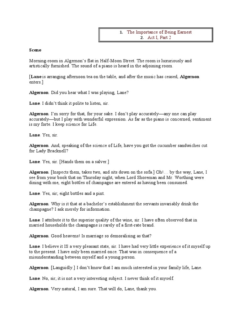 "The Importance of Being Earnest Act I Scene 2" | PDF | The Importance ...