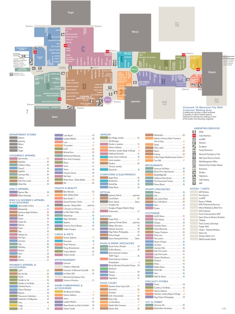 Memorial City Mall Map Retail Companies Service Companies