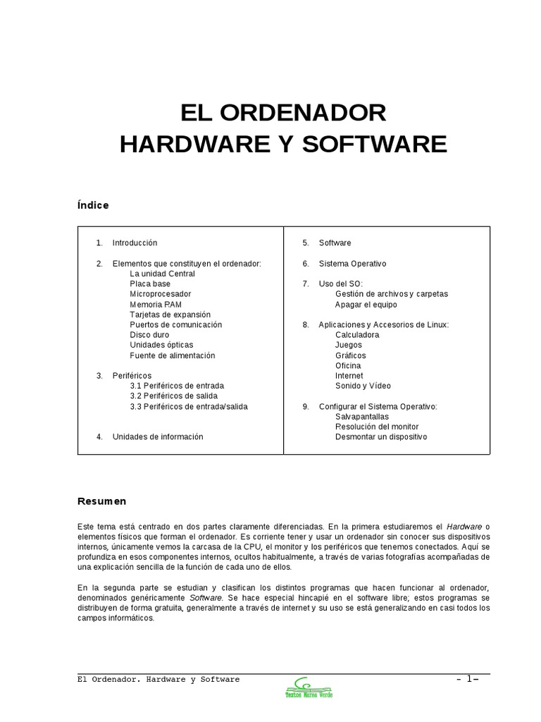 Hardware y Software del Ordenador | PDF | Periférico | Hardware de la ...