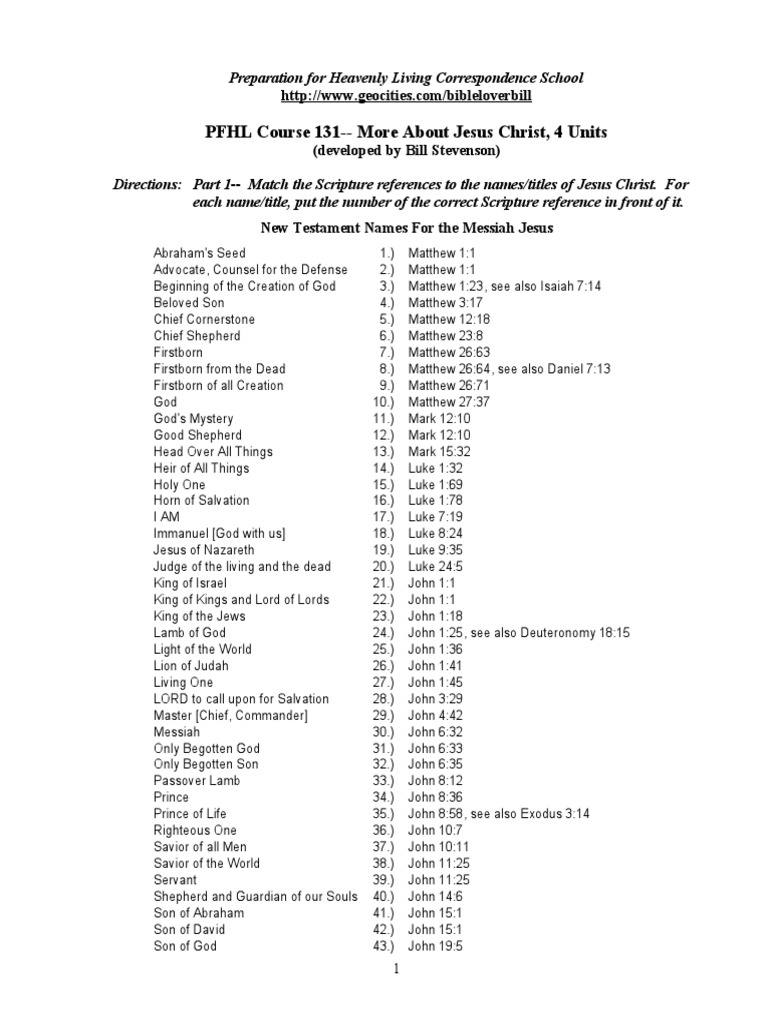 Jesus Christ: Names and Titles in Scripture | PDF