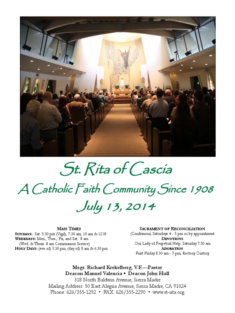 St. Rita Parish Bulletin 7/13/2014 Eucharist Mass (Liturgy)
