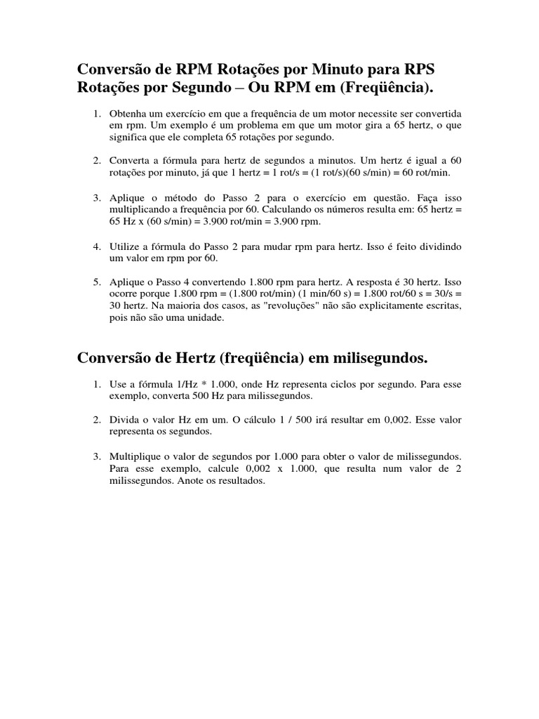 Conversão de RPM para RPS e Hertz | PDF | Métodos e Materiais de Ensino ...