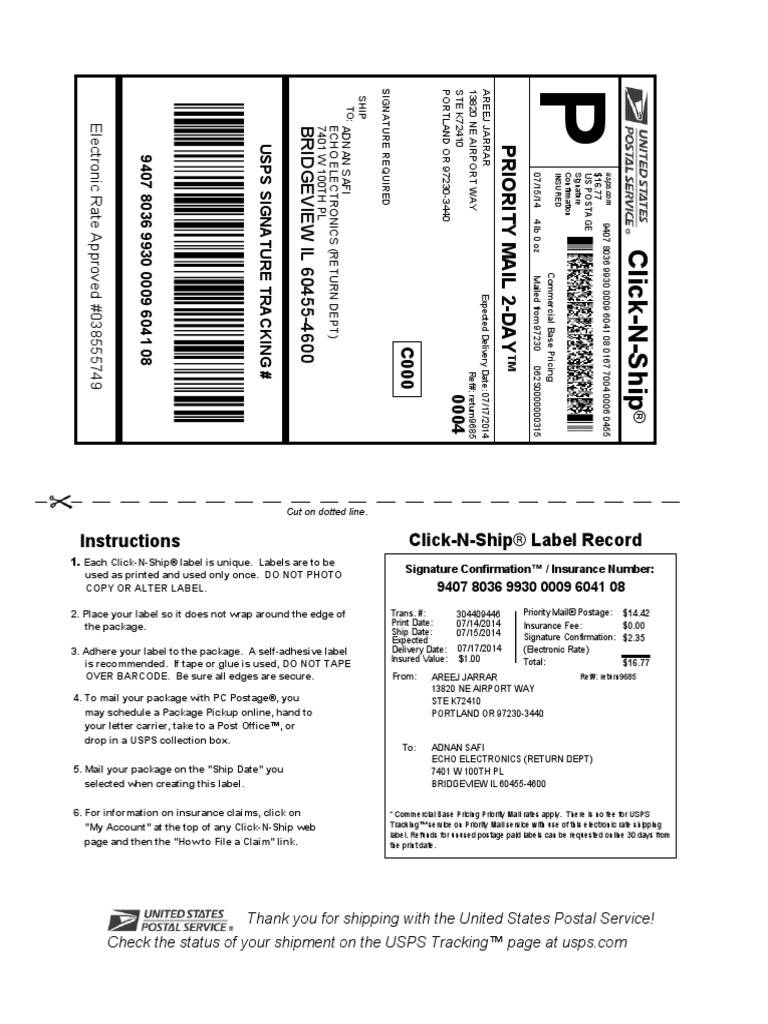 Label 304409446 | United States Postal Service | Mail