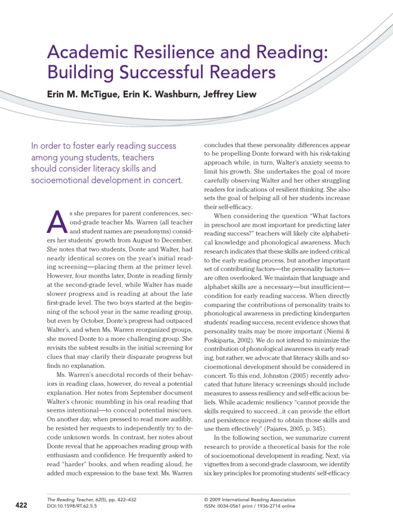 Academic Resilience and Reading | PDF | Temperament | Self Efficacy