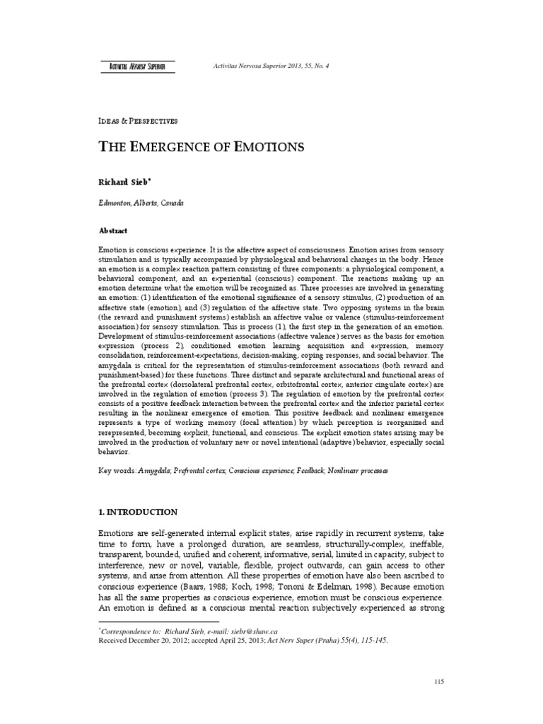 Understanding the Emergence of Emotions | PDF | Amygdala | Reward System