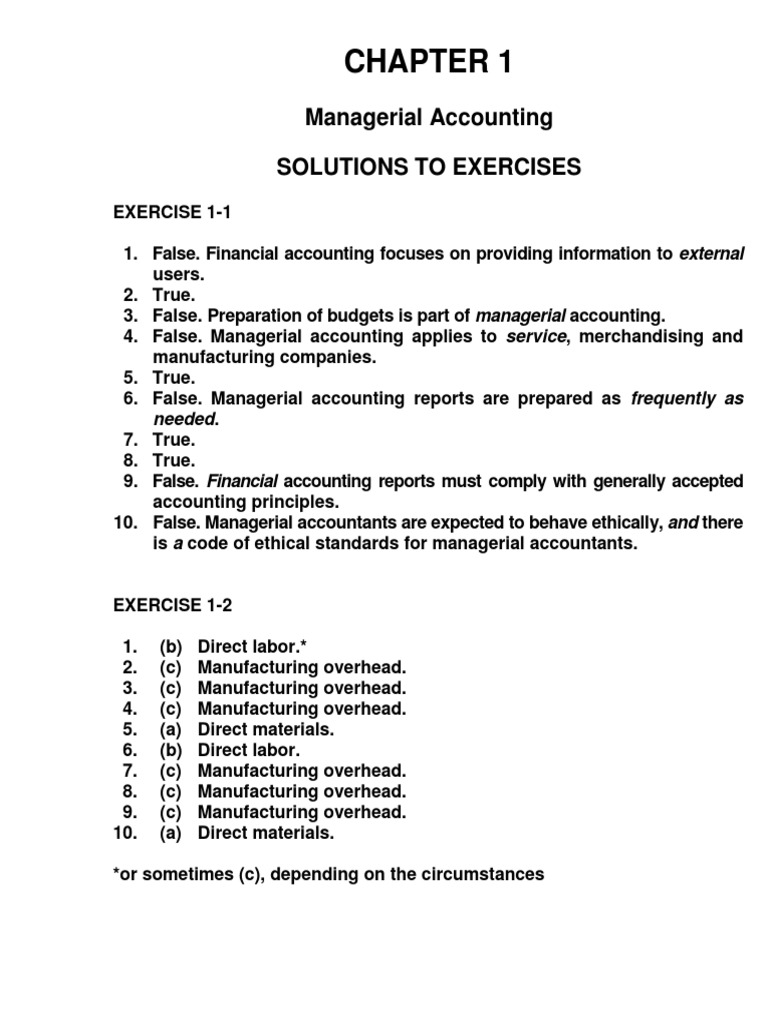 Acc 121 Chapter 1 Exercise Solutions Cost Of Goods Sold Inventory