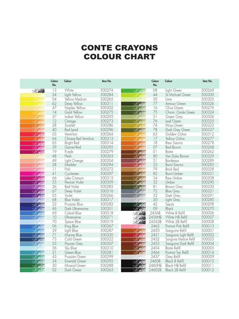 Conte Pastel Pencil Color Chart | PDF