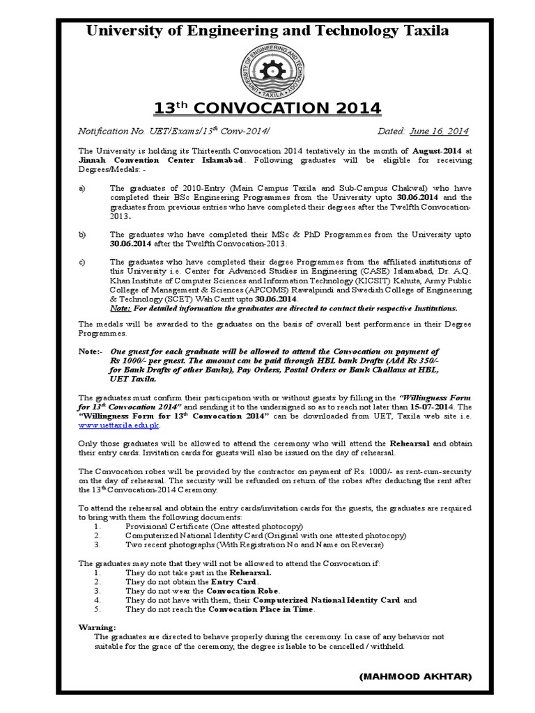 Ad Notice 13th Convocation 2014 | PDF | Business