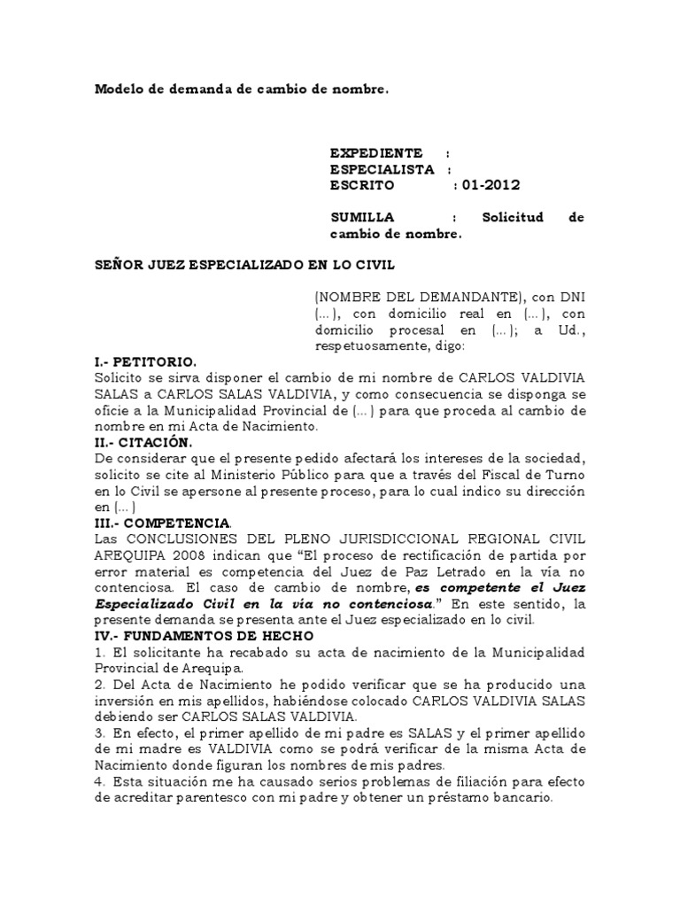 Modelo de Demanda de Cambio de Nombre