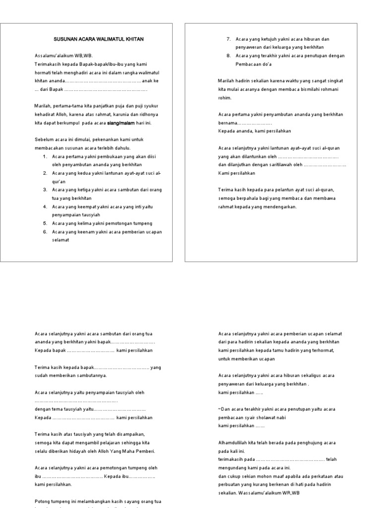 Susunan Acara Walimatul Khitan