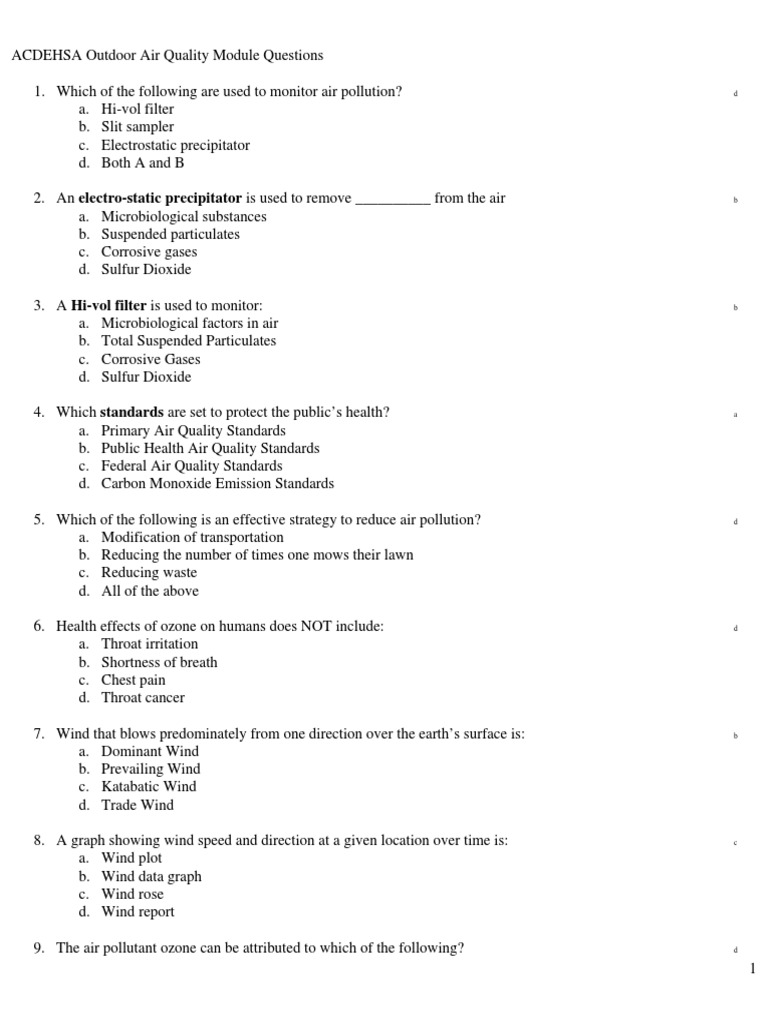 Air Quality Questions NEHA Study Guide Air Pollution Smog