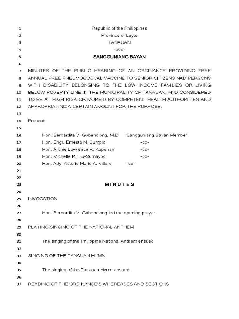 Public Hearing Minutes Health Sciences Wellness