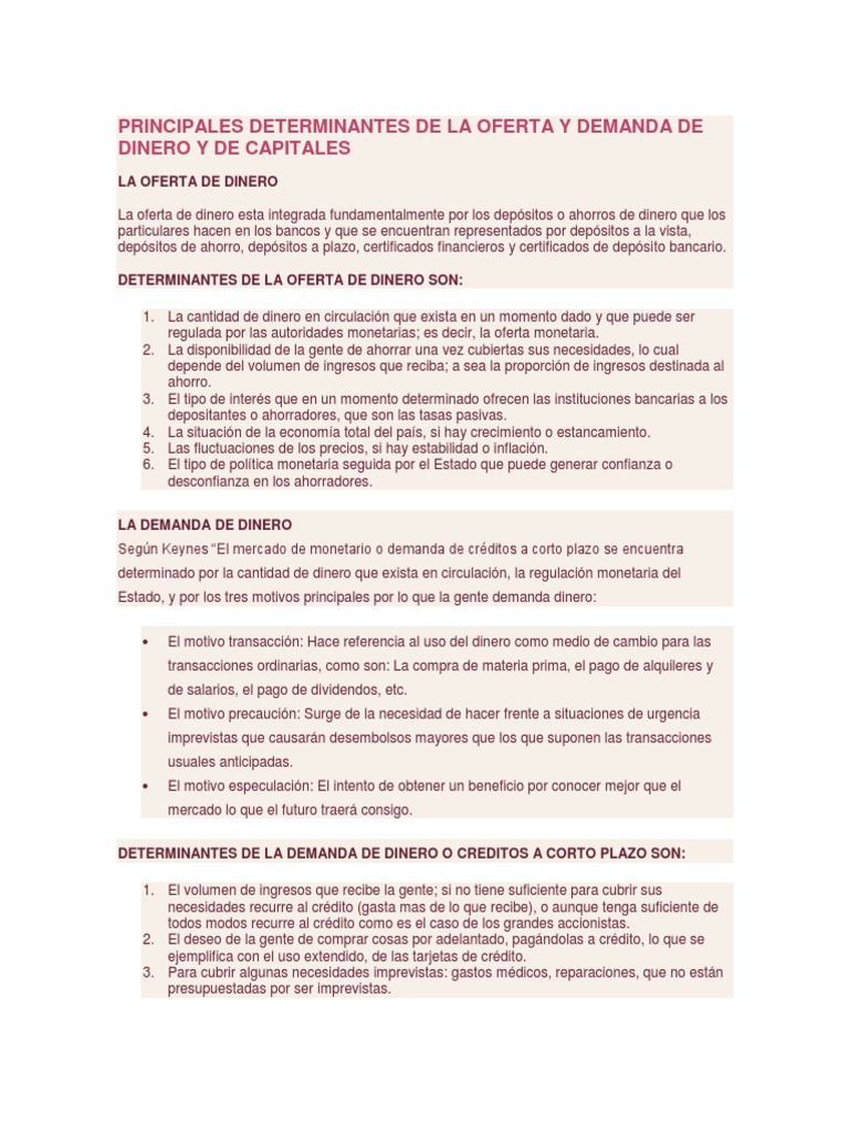Determinantes de Oferta y Demanda Monetaria | PDF | Oferta de dinero ...