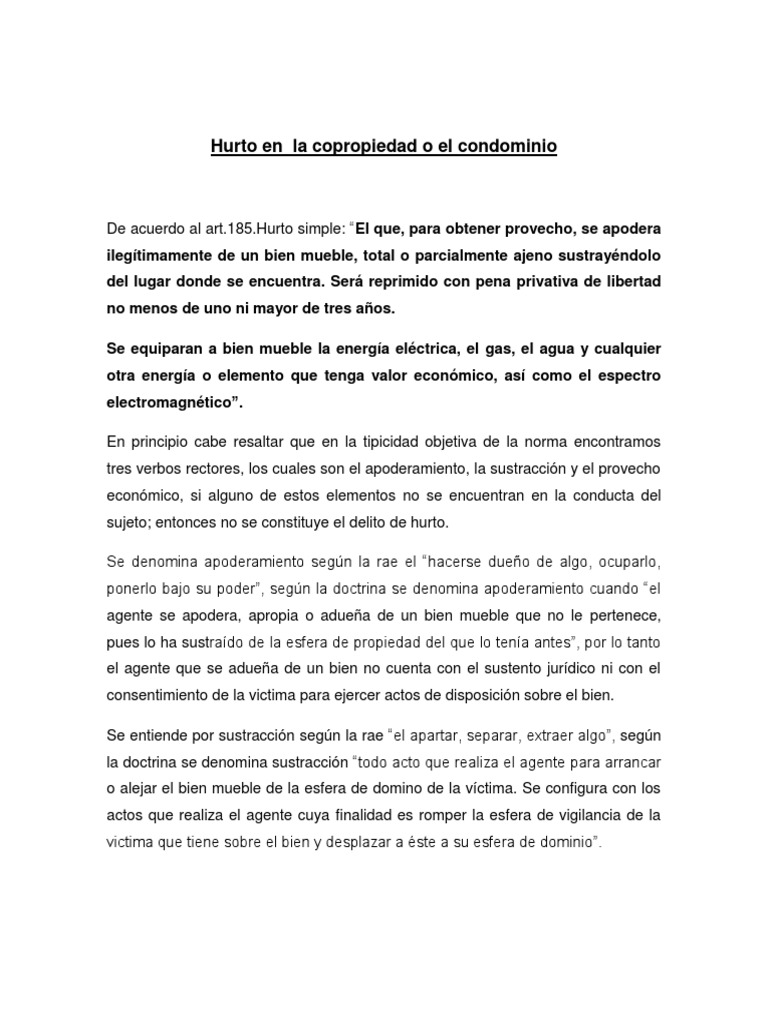 Hurto en La Copropiedad y El Condominio Condominio