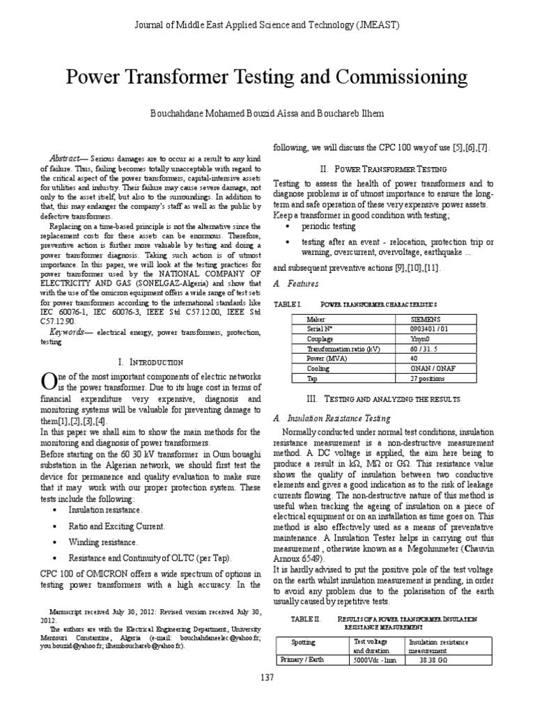 Power Transformer Testing and Commissioning PDF PDF Transformer