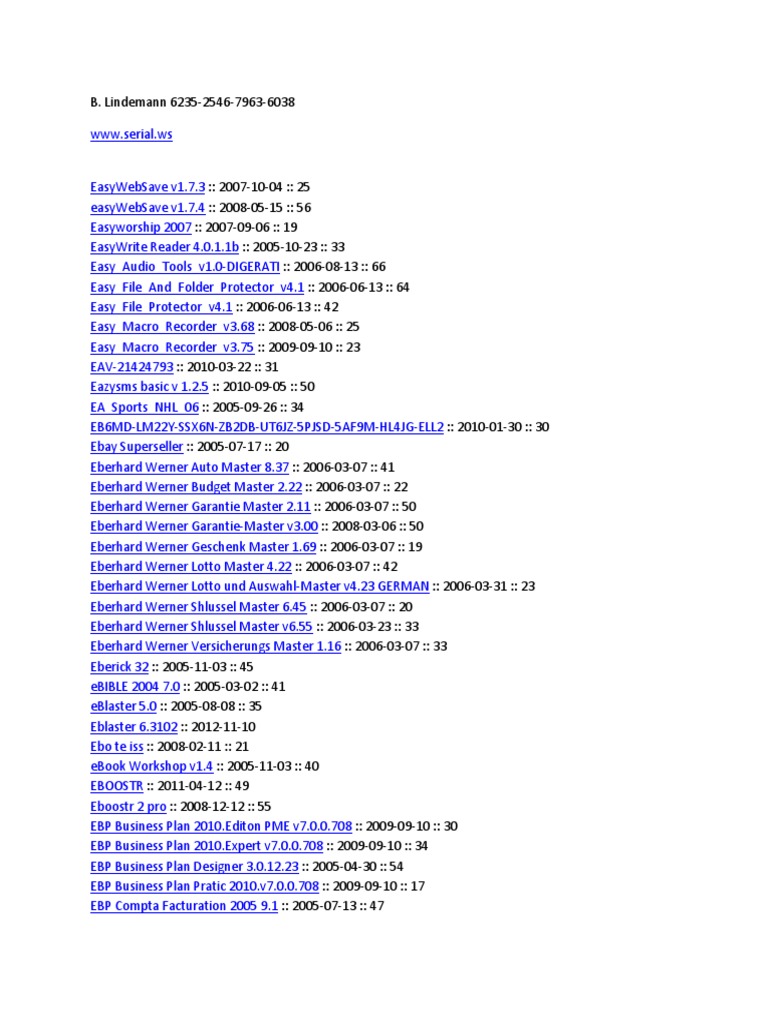 Software Serial Numbers List | PDF