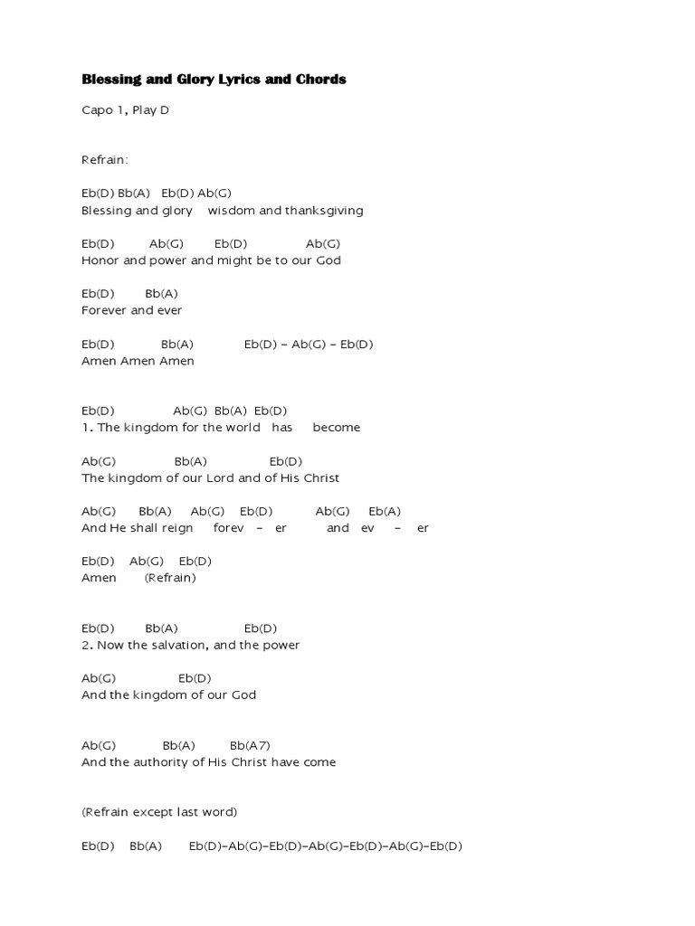 Blessing and Glory Lyrics and Chords