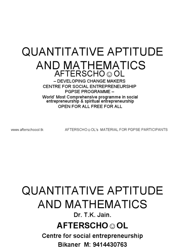 Quantitative Aptitude and Mathematics: Afterscho Ol | PDF ...