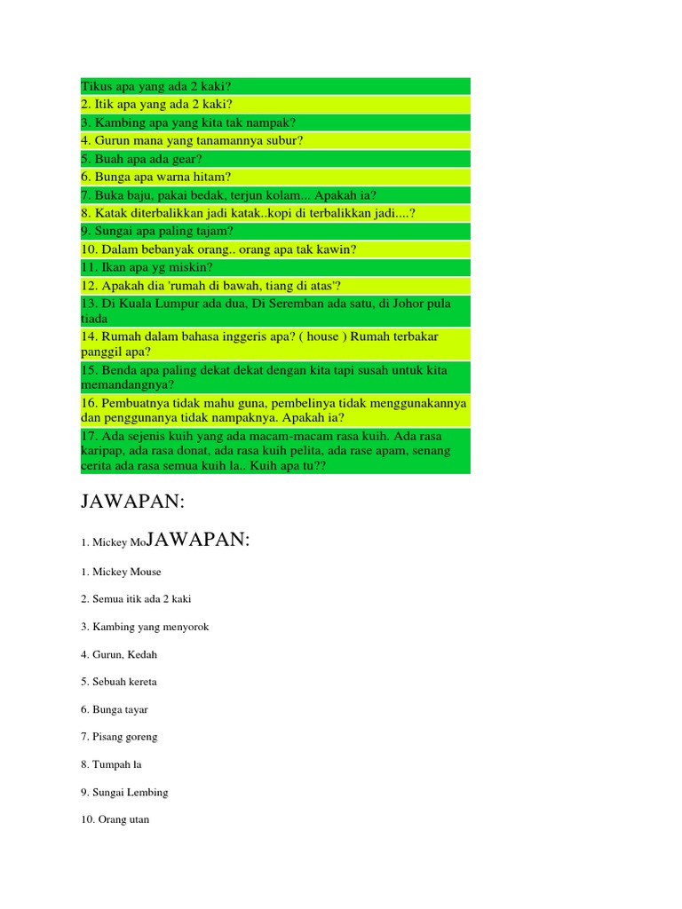 Contoh Teka Teki Dengan Jawapan Pdf