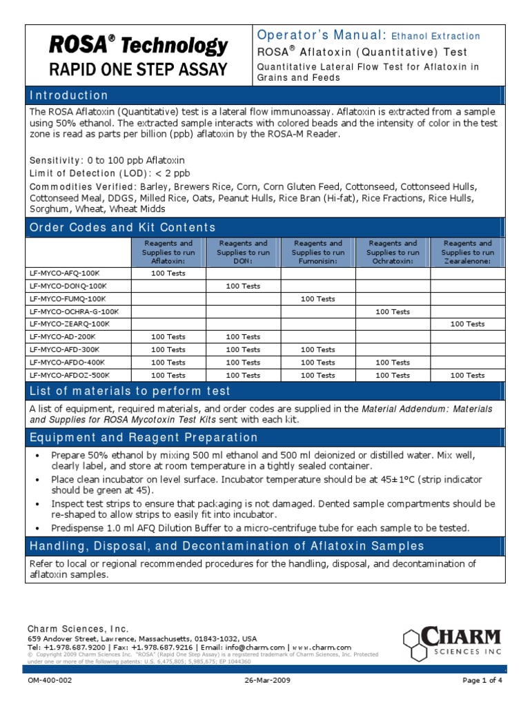 ROSA Aflatoxin (Quantitative) Test - Prepared For Cargill | PDF ...