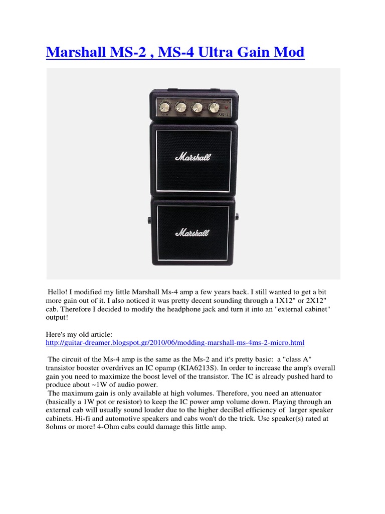 Marshall MS2 4 PDF Amplifier Loudspeaker