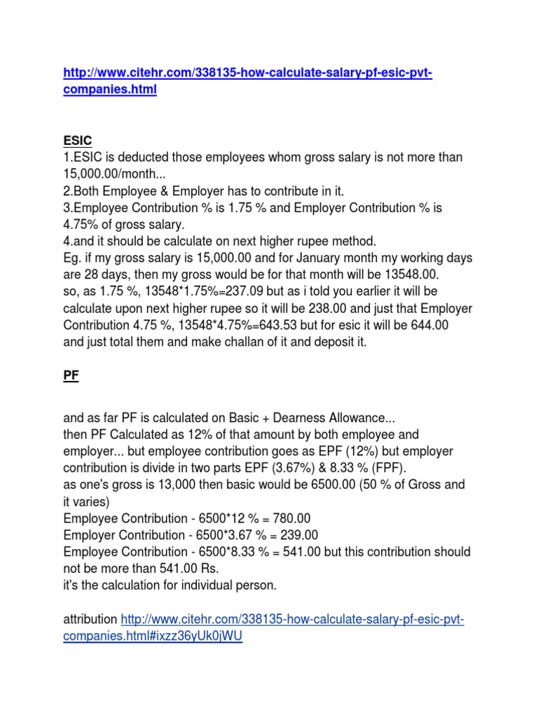 Calculate Salary, PF & ESIC for Pvt Companies | PDF