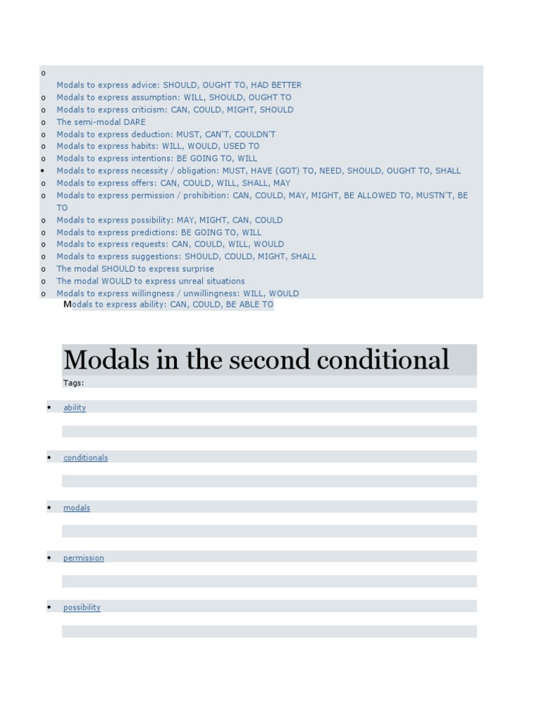 Modals in The Second Conditional: o o o o o o o o o o o o o o o o | PDF