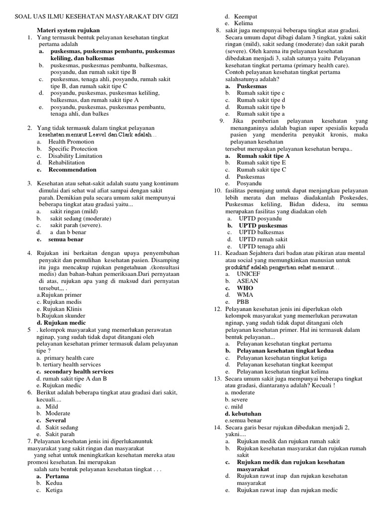 Soal Uas Ilmu Kesehatan Masyarakat Div Gizi