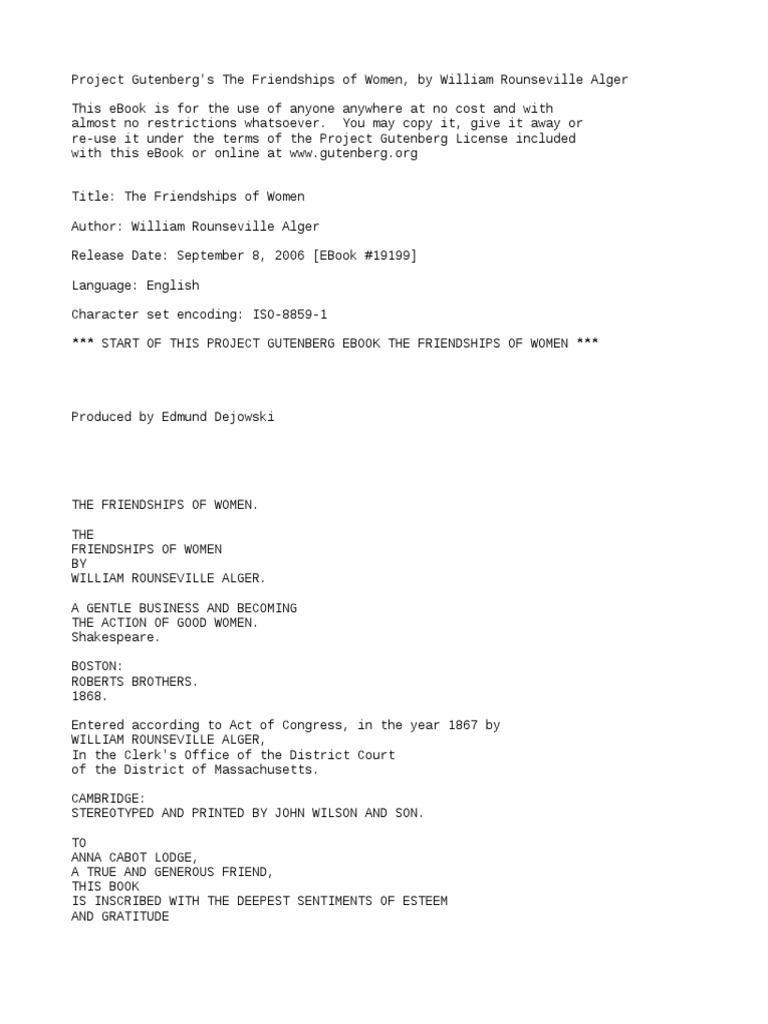 The Friendships of Women by Alger, William Rounseville, 1822-1905, PDF, Happiness