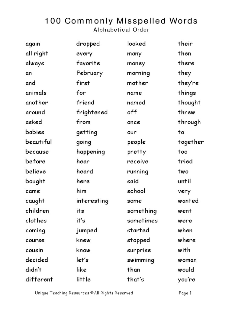 100 Commonly Misspelled Words | PDF | Leisure