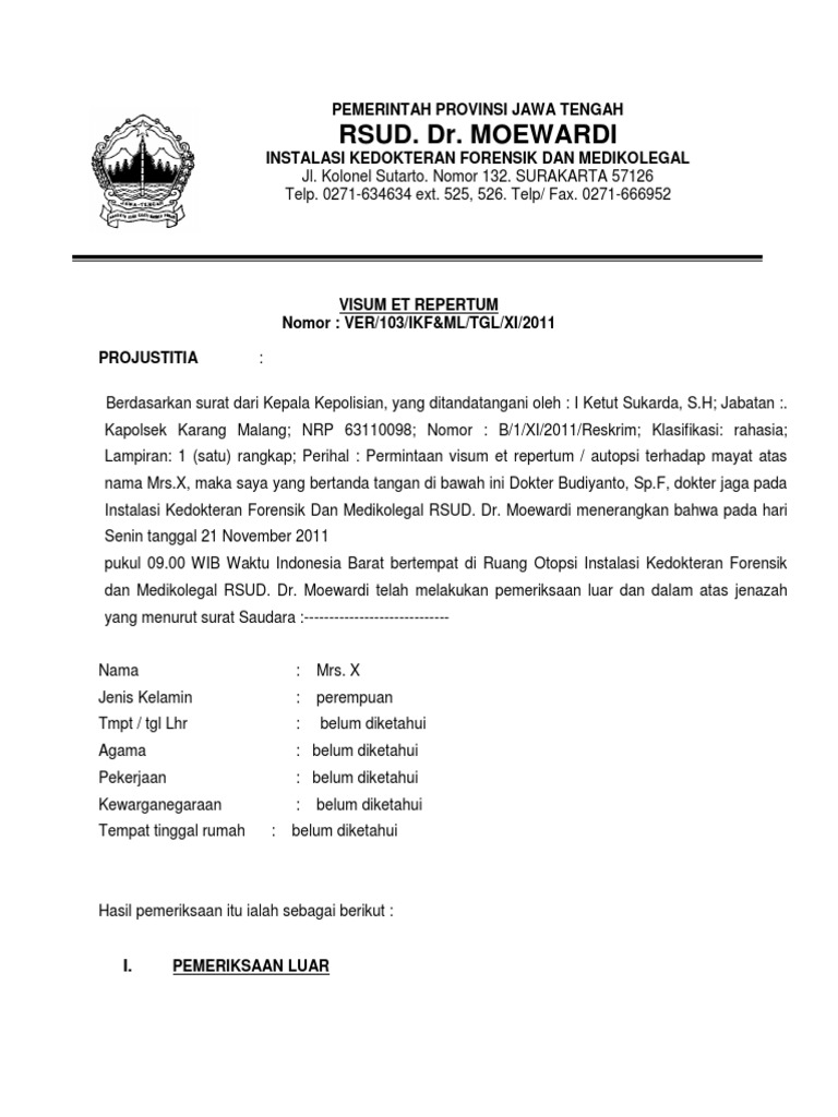 Contoh Visum Et Repertum Jenazah Pdf