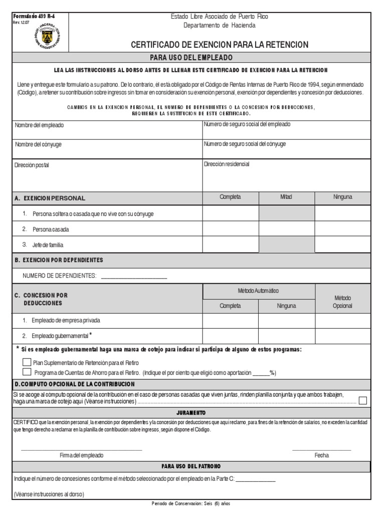 Certificado de Exención Retención 499 R-4 | PDF | Pensión | Economias