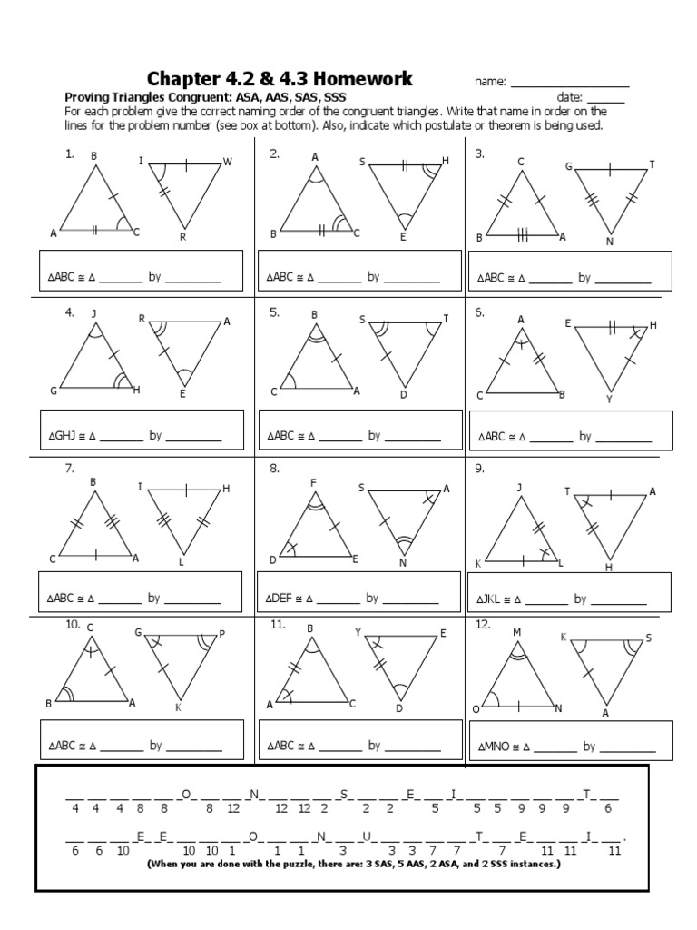 Geo  Chapter 5 Lesson 5 Homework: Congruent Triangle Theorems  PDF Intended  For Proving Triangles Congruent Worksheet Answers
