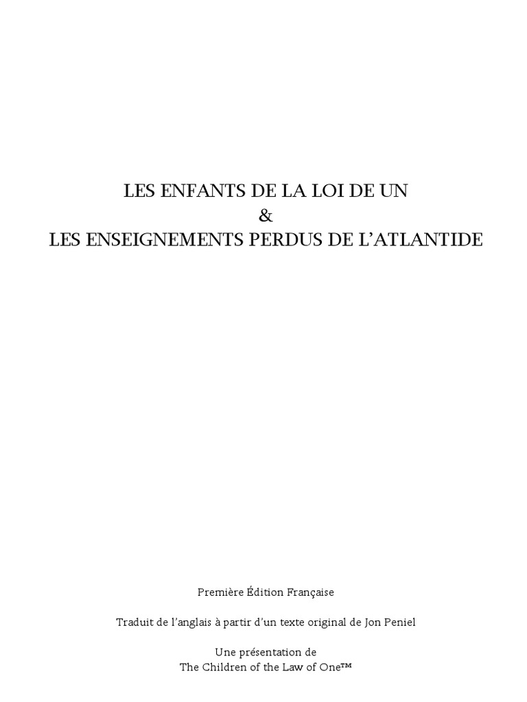Les Enfants de La Loi de Un & Les Enseignements Perdus de LAtlantide ...